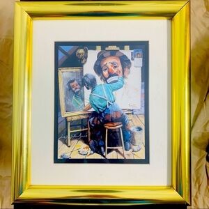 Vintage Emmett Kelly reflecting reality clown painting vintage lithograph